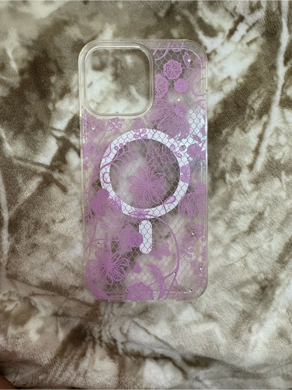 Apple Clear iPhone Case with Lavender Lace and MagSafe Ring